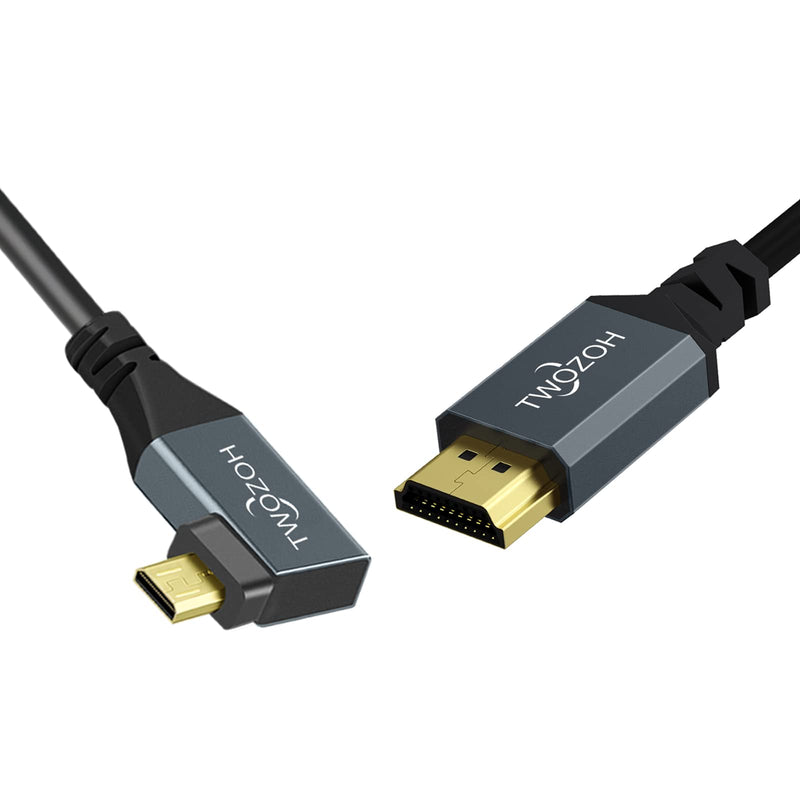 Twozoh Left Angled Coiled Micro HDMI to HDMI Cable, Micro HDMI to HDMI Coiled Cable 90°Degree Stretched Length 30cm to 150cm - Supports 3D/4K 1080p(5FT) Left Angled Micro to HDMI