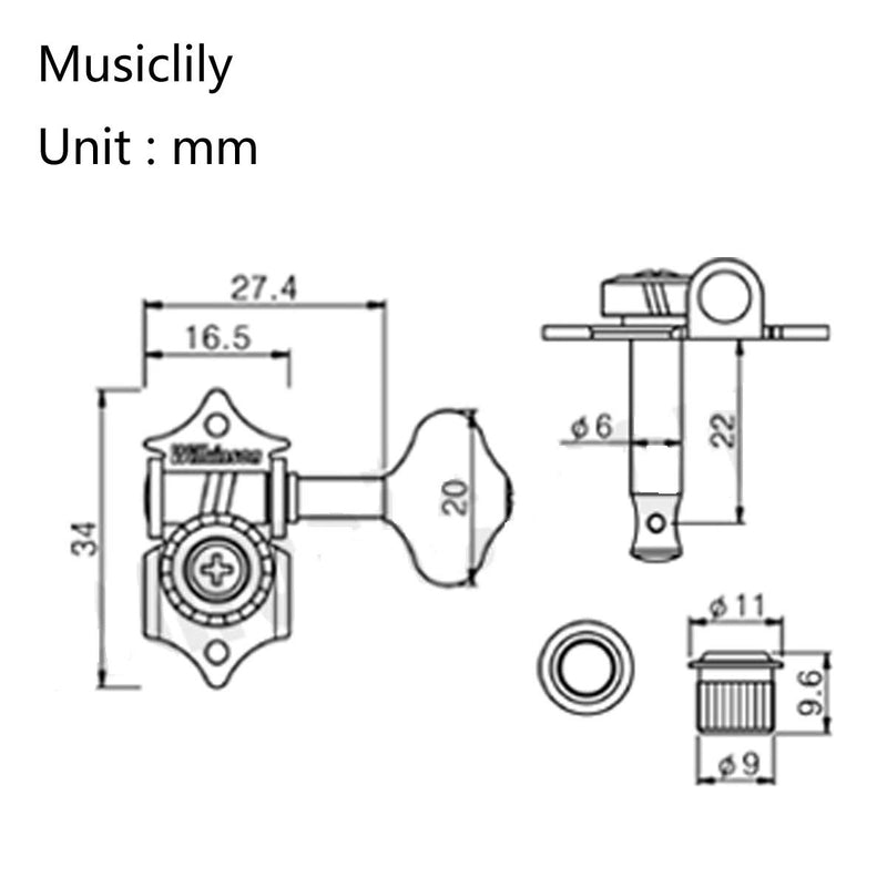 [AUSTRALIA] - Wilkinson 3R3L Vintage Open Guitar Tuners Machine Heads Tuning Pegs Keys Set for Acoustic Guitar, Butter Bean Button Chrome 