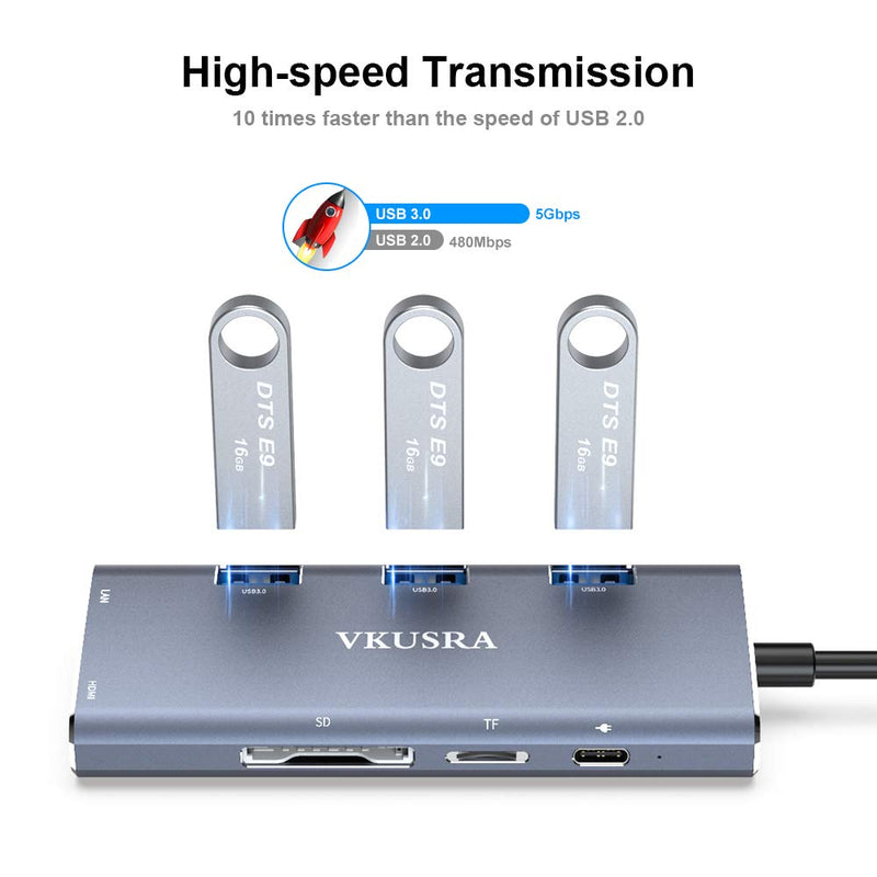 USB C Docking Station, VKUSRA USB C Hub Adapter Dock with 4K USB C to HDMI, USB-C PD Charging Port, 3 USB 3.0 Ports for MacBook/Pro, Chromebook, and More (USB C Hub HDMI 8-in-1) USB C Hub HDMI 8-in-1