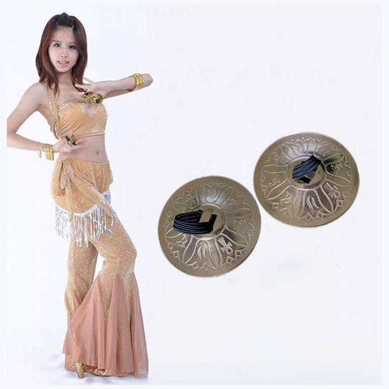 2 Pcs Finger Cymbals Belly Dancing Gold Finger Brass Musical Instrument Dancing Accessory for Dancer Ball Party