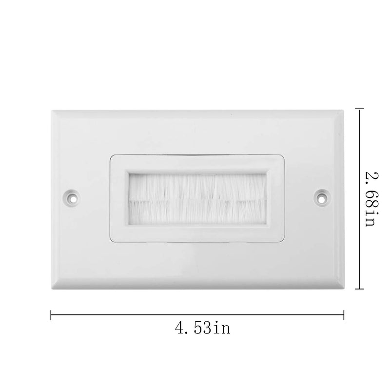 RLECS 1-Pack White Brush Wall Plate Single Port Multipurpose Outlet Cover Wall Mount Panel for Multimedia HDMI HDTV Speaker Wires