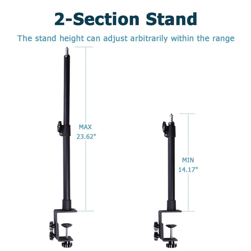 【Heavy Duty】 Tabletop Light Stand, 14-23.6in Adjustable Desktop DSLR Camera Mount with 1/4" Screw Tip, Photographic C-Clamp for Video Shooting, LED Ring Light, Webcam, Live Streaming, Makeup