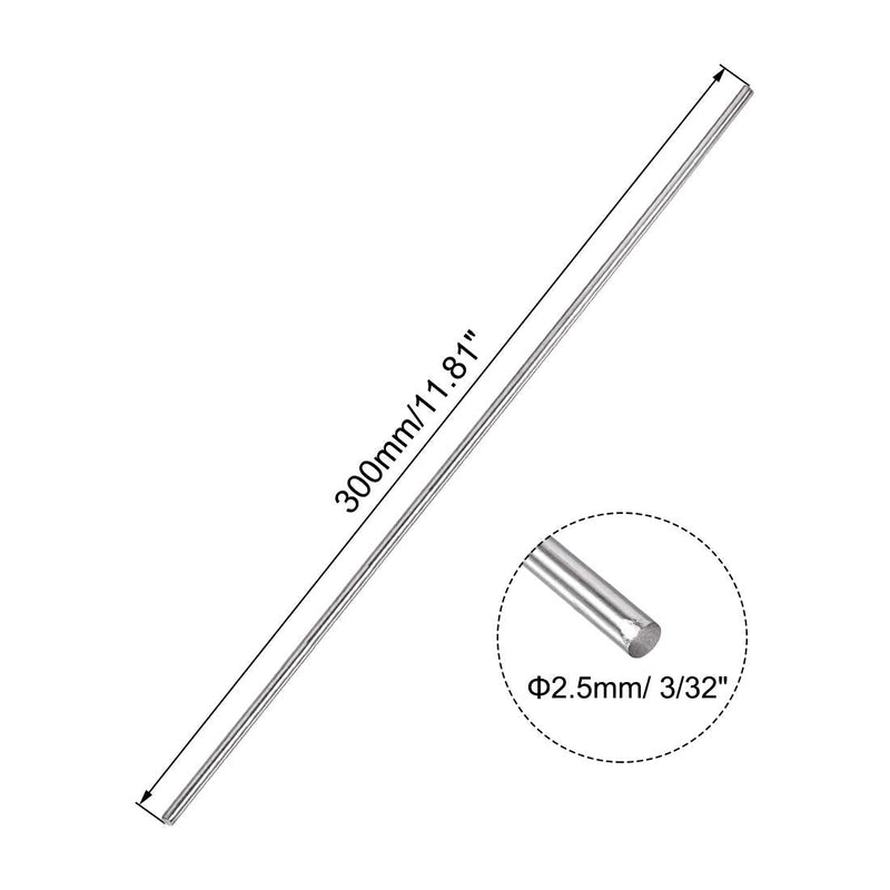 uxcell 2.5mm x 300mm 304 Stainless Steel Solid Round Rod for DIY Craft - 10pcs