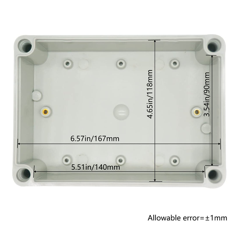 Zulkit Junction Box ABS Plastic Dustproof Waterproof IP67 Junction Boxes Universal Electrical Project Enclosure Durable DIY Electronic Project Box Grey 6.89 x 4.92 x 2.95 inch (175 x 125 x 75 mm) 6.89" x 4.92" x 2.95"