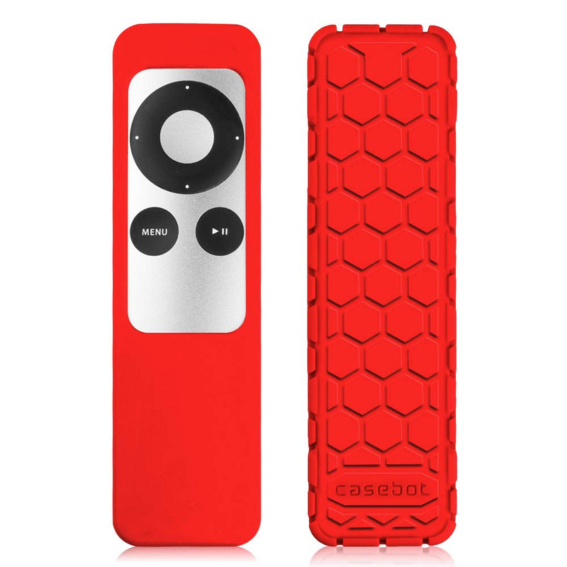 Fintie Protective Case for Apple TV 2 3 Remote Controller - CaseBot (Honey Comb Series) Light Weight (Anti Slip) Shock Proof Silicone Sleeve Cover, Red