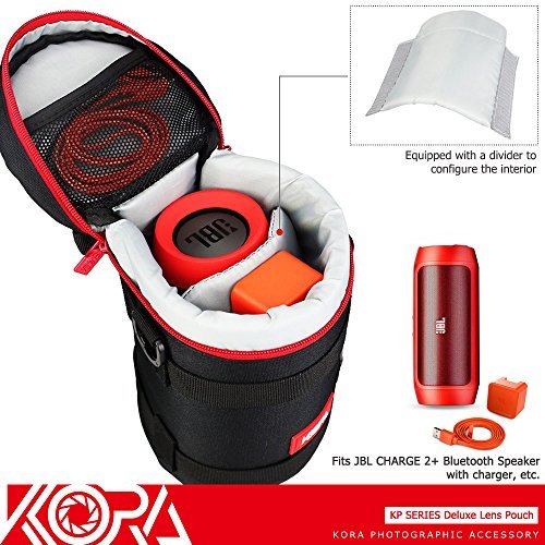 Kiorafoto KP-L Deluxe Lens Pouch Bag Case 113mm x 215mm For JBL Charge 2+ Splashproof Bluetooth Speaker W/ Charger ZOOM LENS EF 28-300mm AF-S NIKKOR 70-200mm Lens