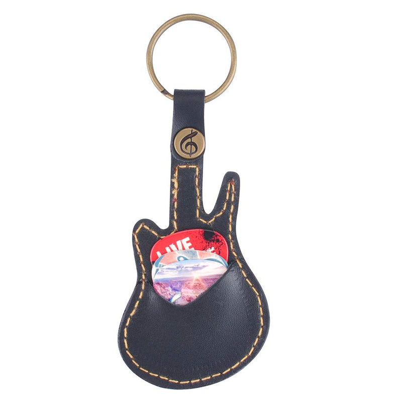 Guitar Picks Case Leather Pick Keychain Guitar Picks Holder Plectrums Case Bag with 5Pcs Guitar Picks Gift (Guitar Pick Case-Black) Guitar Pick Case-Black