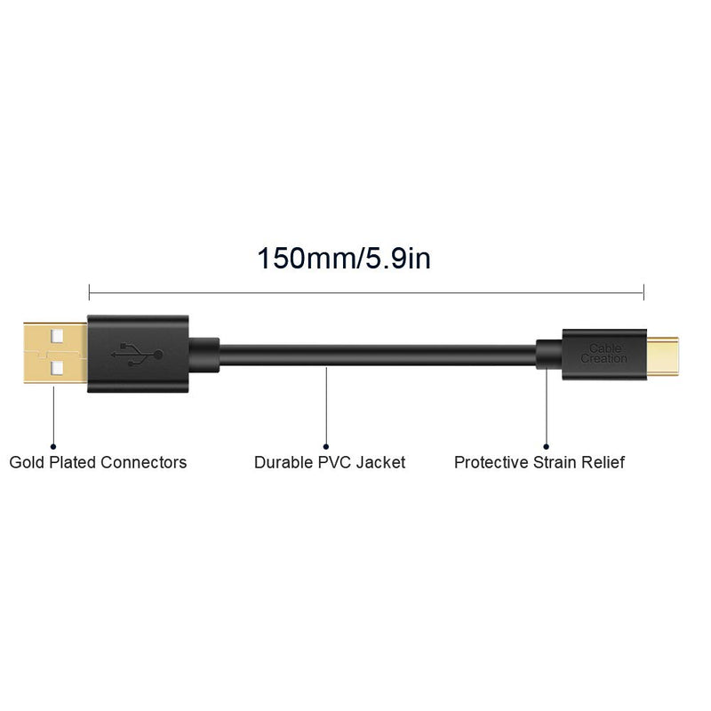 [2-Pack] USB C to USB Cable Short CableCreation USB C to USB A Short 6 inch USB C Cable Fast Charging 3A USB A to USB C Short Data for MacBook Pro Air S21 S20 GoPro Hero 7/6/5 Other USB C Devices 0.5FT 2-Pack Black
