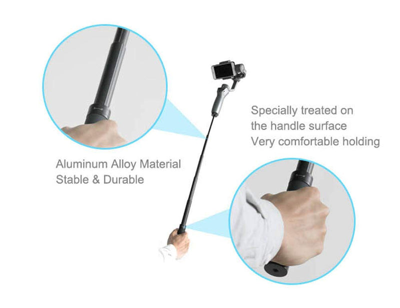 Rantow Aluminum Camera Selfie Stick - 6 Segments Adjustable Extension Rod Scalable Holder Compatible with DJI Osmo Pocket/Osmo Mobile 2 and Zhiyun Smooth 4 Handheld Gimbal Camera - with 1/4 Inch Screw