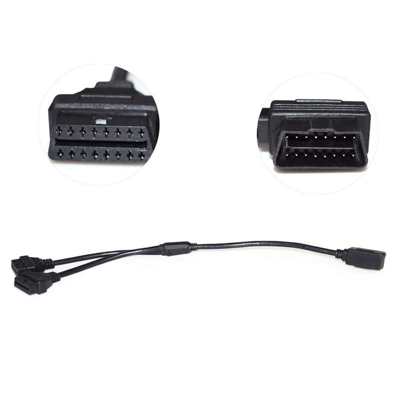 16 pin OBD2 OBDII Diagnostic Extender Splitter Extension Cable Male to Dual Female Y Cable 16 Pin Y Cable