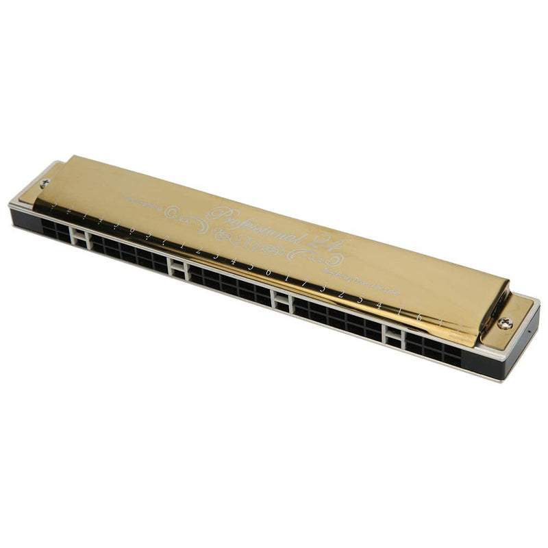 24 Holes Tremolo Harmonica Mouth Organ with Case for Adult Students Beginner (Gold E Key) Gold E Key