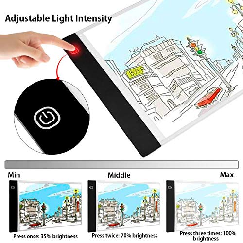 Benote A4 Light Box for Tracing LED Light Pad, 3 Level Adjustable Brightness Light Board for Diamond Painting, Streaming, Sketching, Animation, Stenciling, Weeding Vinyl