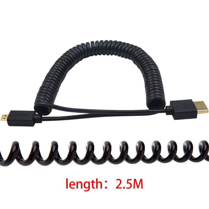 [AUSTRALIA] - Duttek Micro HDMI to HDMI Coiled Cable, HDMI to Micro HDMI Coiled Cable, Extreme Slim/Thin Micro HDMI Male to HDMI Male Coiled Cable for 1080P, 4K, 3D, and Audio Return Channel (2.5M/8.2FT) 2.5M/8.2FT 