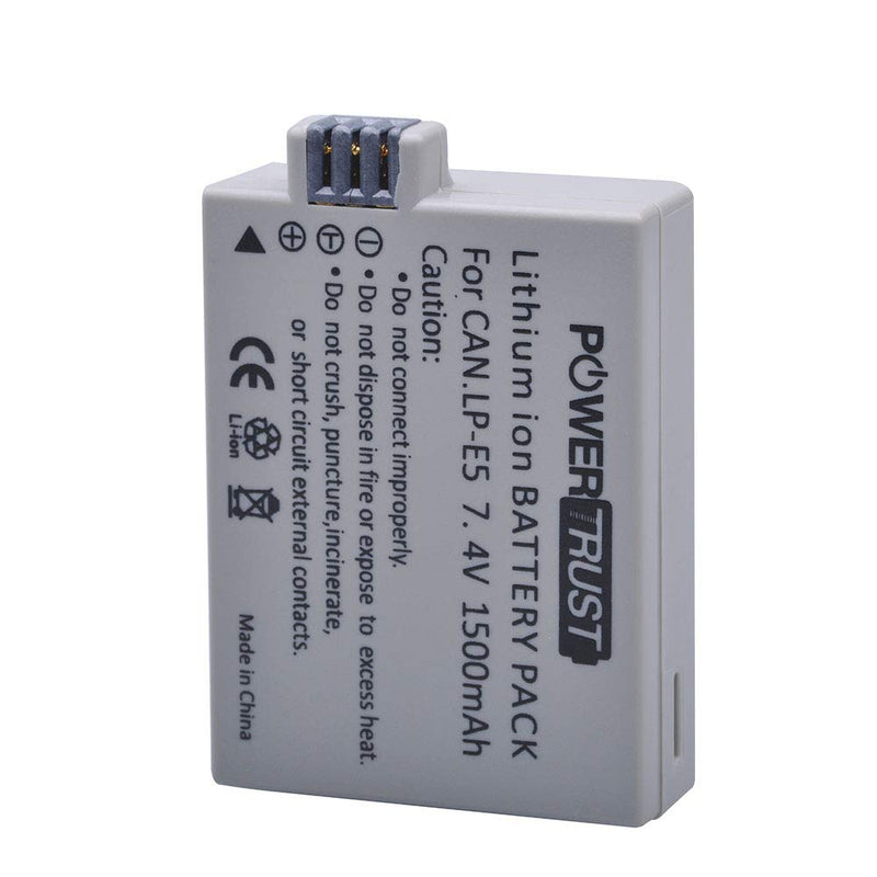 PowerTrust 2X LP-E5 Battery for Canon EOS Rebel XS, Rebel T1i, Rebel XSi, 1000D, 500D, 450D, Kiss X3, Kiss X2, Kiss F