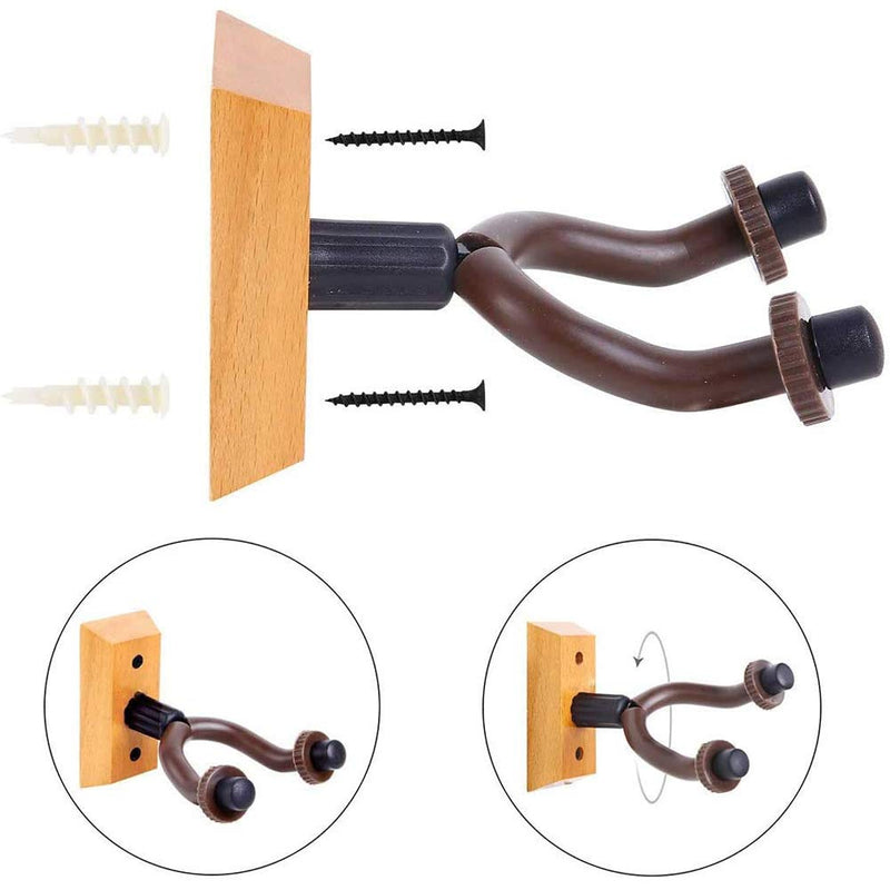 Guitar Wall Mount Hanger Hook for Wall, 2 Pack Electric Bass Guitar Hooks Wall Stands for Home and Studio,for Acoustic Folk Classical Guitar Ukulele Black Walnut Base brown,black