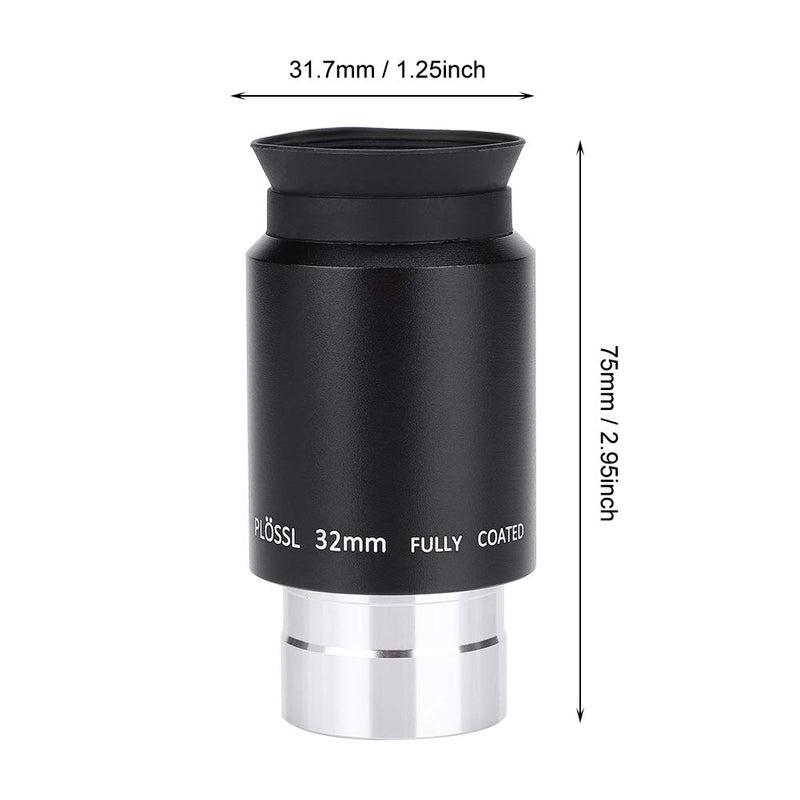 1.25" 32mm Plossl Telescope Eyepiece, 55 Degree Wide Angle Apparent Field 4 Element Lens for Astronomy Telescope