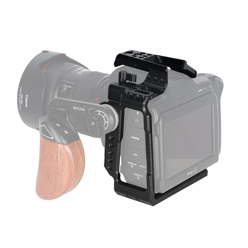 NICEYRIG Cage for BMPCC 6K PRO ( Blackmagic Design Pocket Cinema Camera ) Half Cage with Rosette Mount Adapter, 15mm Rod Holder Follow Focus - 476