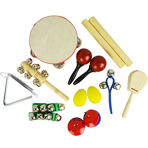 A-Star AP0017 16 Piece Handheld Percussion Set with Storage Carry Bag, Educational Wooden Plastic Metal Musical Instruments for Kids Handheld Childrens Percussion Set