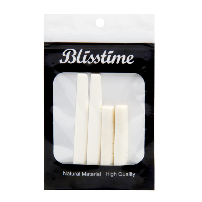 Blisstime 2 Sets 4pcs 6 String Acoustic Guitar Bone Bridge Saddle and Nut Made of Real Bone