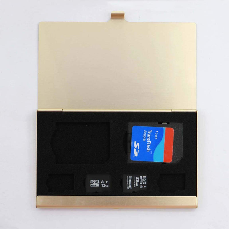 Memory Card Carrying Case SIM Card Gold Aluminum Memory Card Case Storage Box,with 4 Micro SD & 2 SD Cards Slots(Not Include SD Card),Waterproof SIM Card Protector Storage Box
