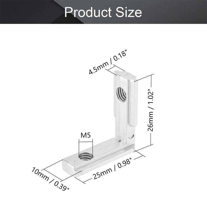[AUSTRALIA] - MroMax Internal Joint Bracket 1.02" x 0.98" (L x H), Internal Angle Connector 20 Series for Aluminum Extrusion Profiles, Silver 20 PCS (with Set Screw) 