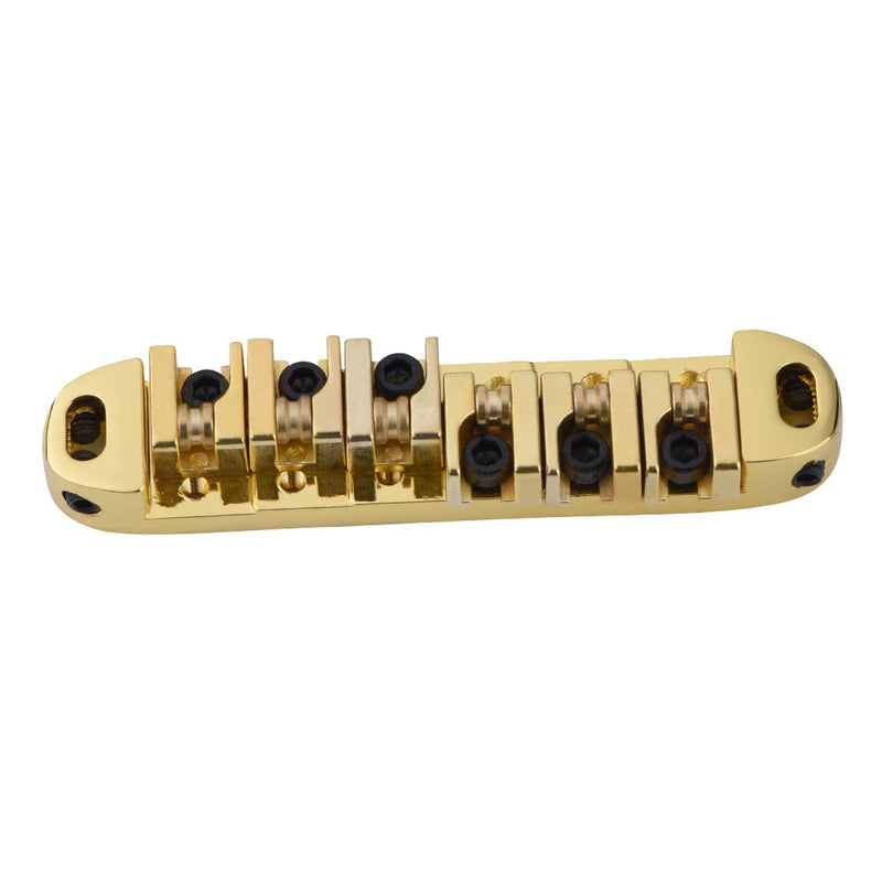 Guitar Roller Bridge with Studs Wrench Alloy Guitar Bridge Replacement Part for LP Style 6-String Electric Guitar Gold