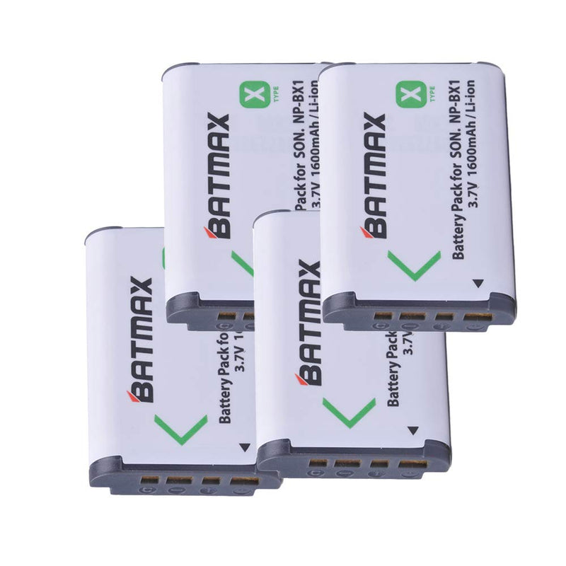 Batmax 4Packs NP-BX1 Battery (1600mAh) and LCD Dual USB Charger for Sony NP BX1/M8, Cyber-Shot DSC-HX80, RX1, RX1R, RX100, RX1RII, H400, HX300, HX50V, HX90V, WX300, WX350, HDR-AS10 Cameras