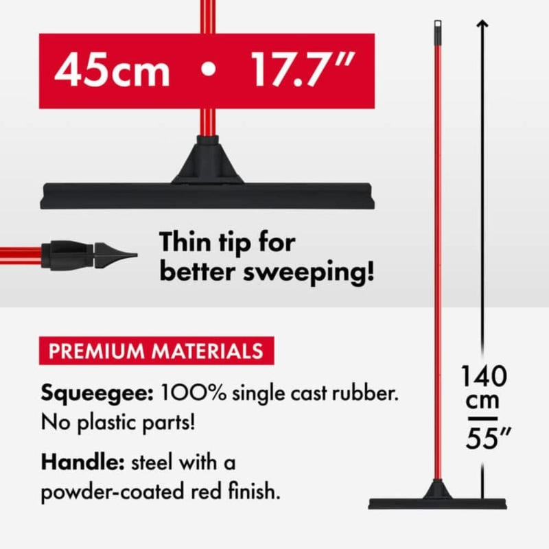 Heavy Duty Floor Scrubber Squeegee- 18.25” Solid Natural Rubber Blade- 58” Long Handle- Dries Flat & Curved Surfaces- Best for Washing & Drying Shower Glass/ Bathroom/ Kitchen/ Windshield/ Window