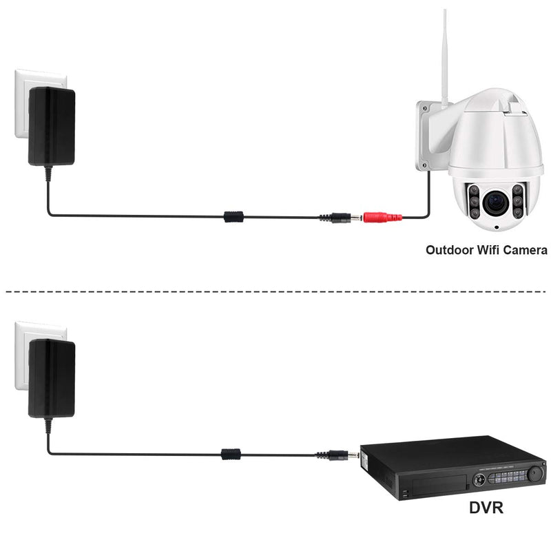 Dericam DC 12V 2A Power Supply Adapter/1 Female to 4 Male Power Splitter Power Cord, Fits DVR/Security Camera, 5.5x2.1mm, Input AC 100-240V~50/60Hz, Output DC 12V 2A, US Plug, 12V2A-4B
