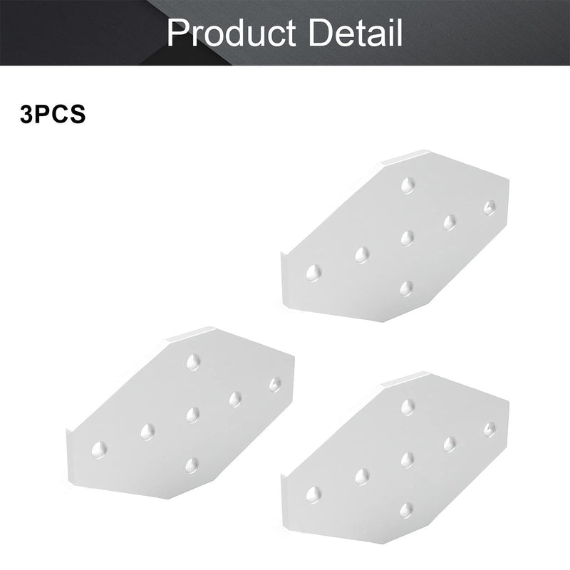 MroMax 3 Pcs Aluminum Alloy Outside Joining Plate 3.94" x 2.36" x 0.16" (L x W x T) with 7Hole Joint Bracket Silver