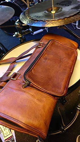 WerKens Leather Drumstick Bag Floor Tom Hooks Holds 8-10 Pairs Drum Sticks Mallets Brushes Percussion Drum Stick Bag Easy Carry Handles (Brown) – DSB002