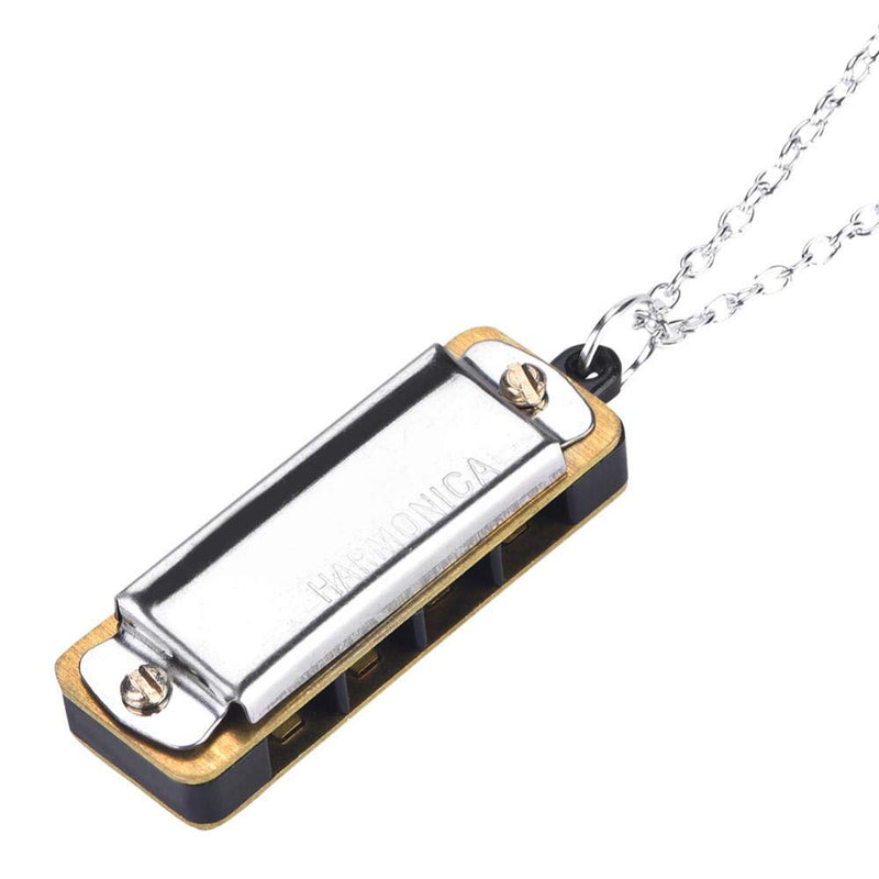 Bnineteenteam Mini Harmonica Necklace,Portable 4 Hole 8 Tone Necklace Music Instrument Musical Necklace Toy silver