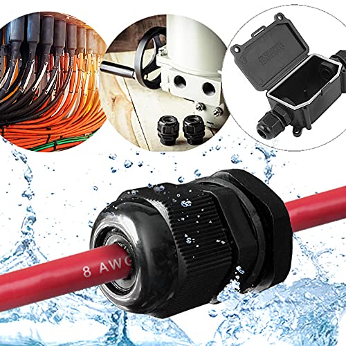 ANGSTROM Cable Gland Kit for Waterproof Junction Boxes and Cord Grip Strain Relief PG7 PG9 PG11 PG13.5 PG16 PG19 (41-Pack, Black) (41 pcs, Black) 41 pcs
