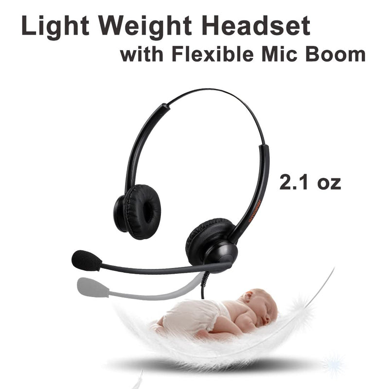 EMAIKER Telephone Headset 2.5mm for Office Call Center with Noise Cancelling Mic and 2.5 mm Jack for Cisco Polycom Panasonic Desk Phone Stereo 500DQD2.5/3.5mm