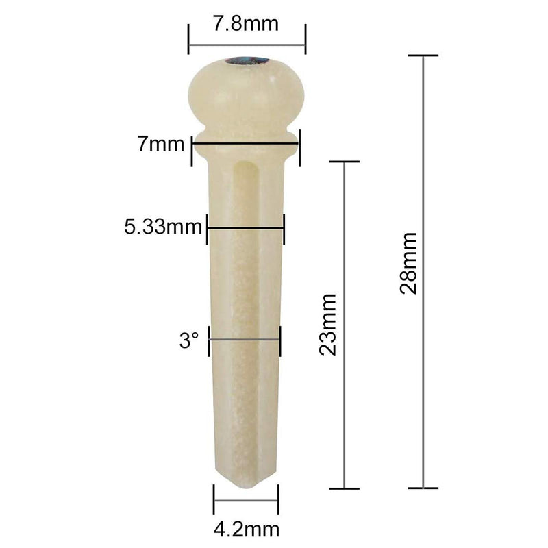 Blisstime 6pcs Guitar Bone Bridge Pins Natural Bone Color Replacement Parts with Abalone Dot