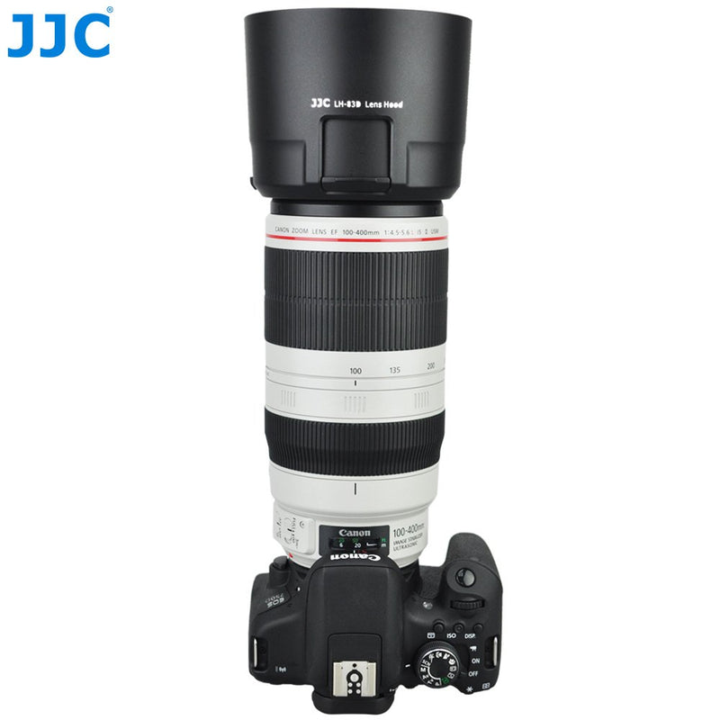 JW LH-83D BLACK Reversible Lens Hood For CANON EF 100-400mm f/4.5-5.6L IS II USM Lens w/ CPL ND Filter Adjustment Window replaces Canon ET-83D + JW emall Micro Fiber Cleaning Cloth