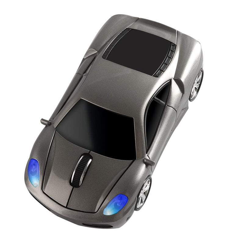 Wireless Mouse 2.4GHz Cool Sport Car Shape Wireless Mouse Optical Cordless Mice with USB Receiver for PC Laptop Computer 1600 DPI 3 Buttons (Gray) Grey