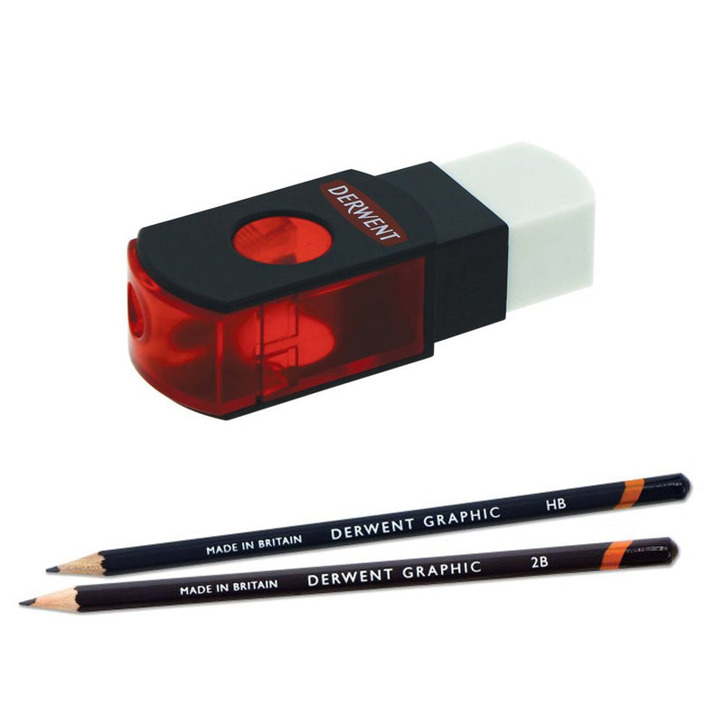 Derwent Graphic Pencil with 2-in-1 Pencil Sharpener and Eraser Set (2302343) Pencil/Sharpener/Eraser