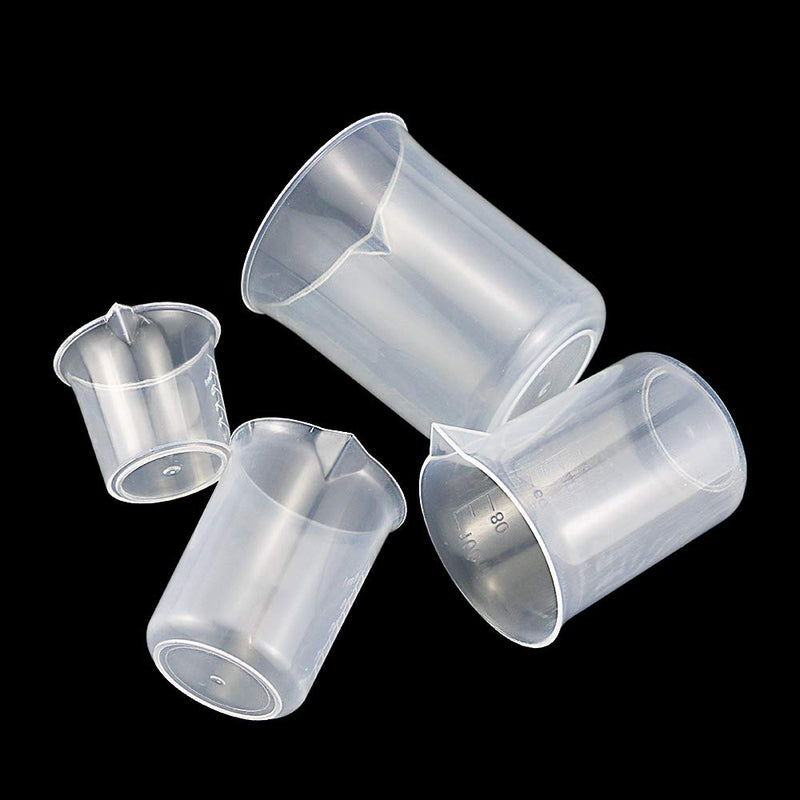 Twdrer 7 Sizes Plastic Beaker Set,Clear Measuring Graduated Liquid Container Beakers in 25ml/50ml/100ml/150ml/250ml/500ml/1000ml for Laboratory Measuring with 20 PCS Plastic Droppers in 3 ml