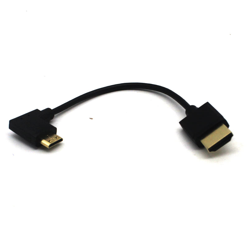 LOKEKE 4K Mini HDMI to HDMI 2.0 Cable Cord, Standard HDMI Male to 90 Degree Right Angle Mini HDMI Male Cable Adapter 4K*2K@60Hz Ethernet 3D Audio Return(0.15M, Right Angle) 0.49FT