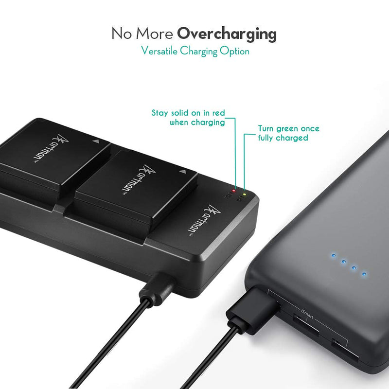 Artman 2-Pack NP-W126 NP-W126S Batteries and Dual USB Charger for Fuji X-T3, X-T2, X-T1,X-A5, X-E3, X-E2, X-E1, X100F, X-H1, X-M1, X-Pro2, X-Pro1, X-T20, X-T10(Micro-USB Port;1400mAh)