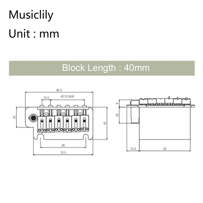 Musiclily Pro 52.5mm Steel Saddles Full Block 2-Stud Style Guitar Tremolo Bridge for American Strat, Chrome