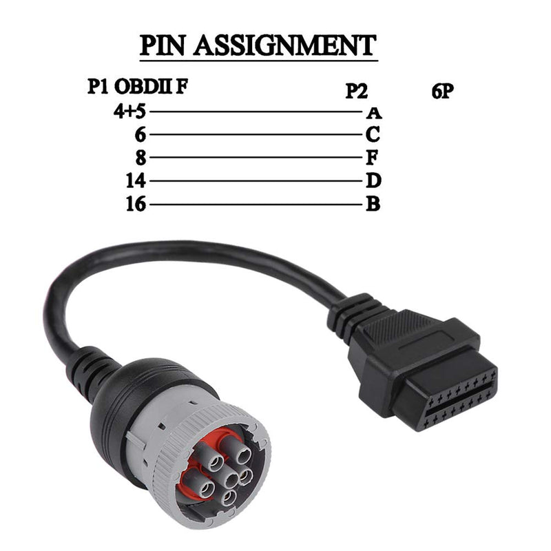 Adapter Cable, Truck Diagnose Interface Female 16 Pin OBD2 6 Pin Replacement Adapter Cable for Automotive Diagnostic Tool