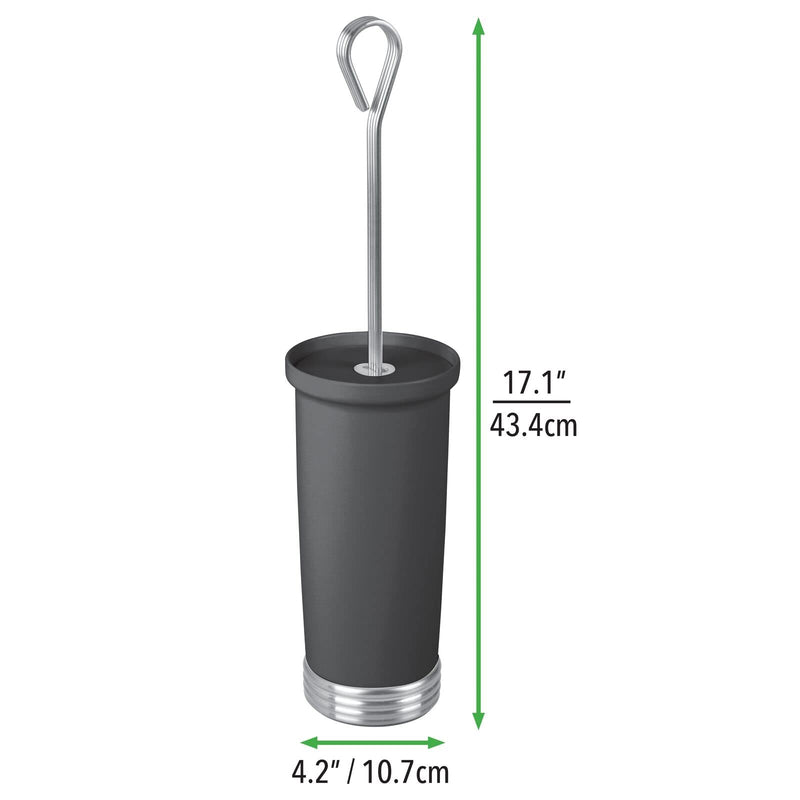 mDesign Compact Freestanding Plastic Toilet Bowl Brush and Holder for Bathroom Storage, Decorative Steel Handle and Base, Non-Skid - Sturdy, Deep Cleaning - Black/Chrome