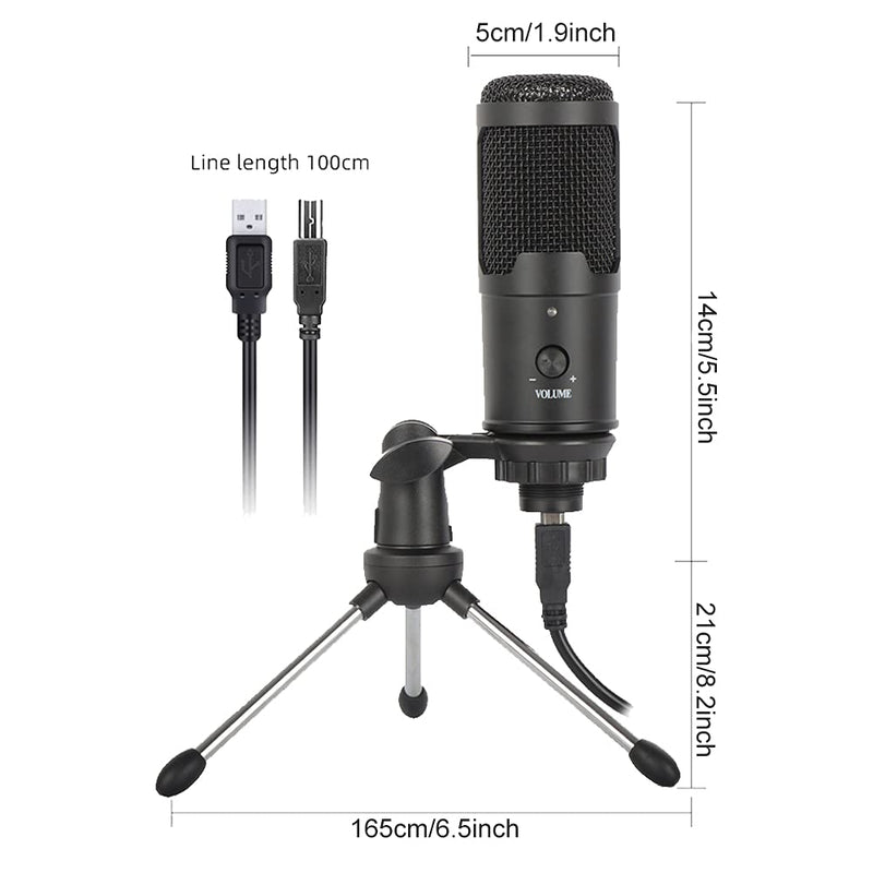 FDKJOK USB Microphone With Tripod Volume Control Noise Cancelling Portable Condenser PC Microphone for Gaming/Streaming/Video Conferencing Black