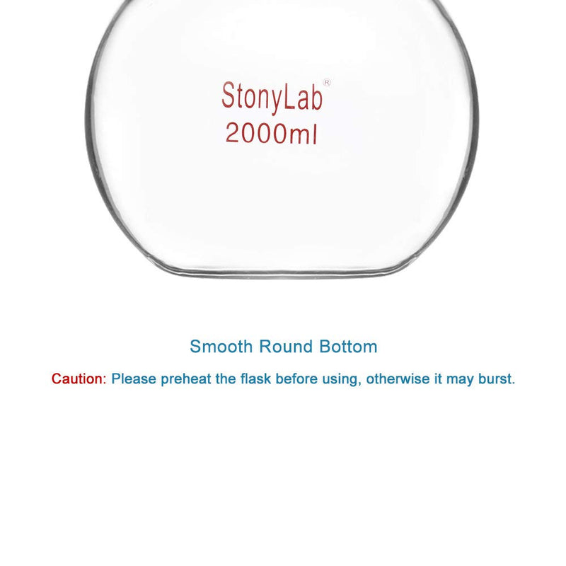stonylab Heavy Wall Single Neck Borosilicate Glass Flat Bottom Boiling Flask, with 29/42 Standard Taper Outer Joint, 2000ml 2000 ml