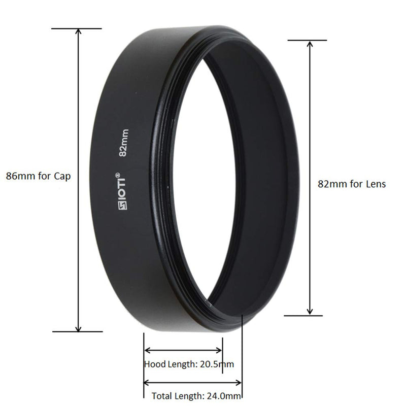 SIOTI Camera Metal Lens Hood with Cleaning Cloth and Lens Cap Compatible with Leica/Fuji/Nikon/Canon/Samsung Standard Thread Lens (82mm, Standard Focus) 82mm
