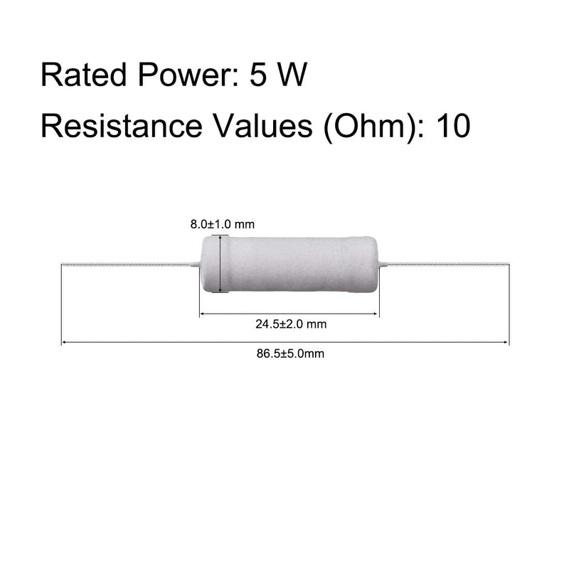 uxcell 50Pcs 10 Ohm Resistor, 5W 5% Tolerance Metal Oxide Film Resistors, Lead, Flame Proof for DIY Electronic Projects and Experiments