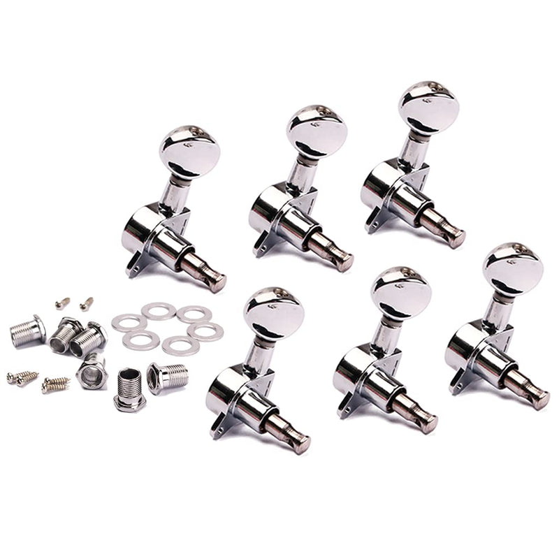 Alnicov Small Oval Concave Button Sealed-Gear String Tuners Tuning Pegs key Machine Heads for Acoustic Electric Guitar Chrome