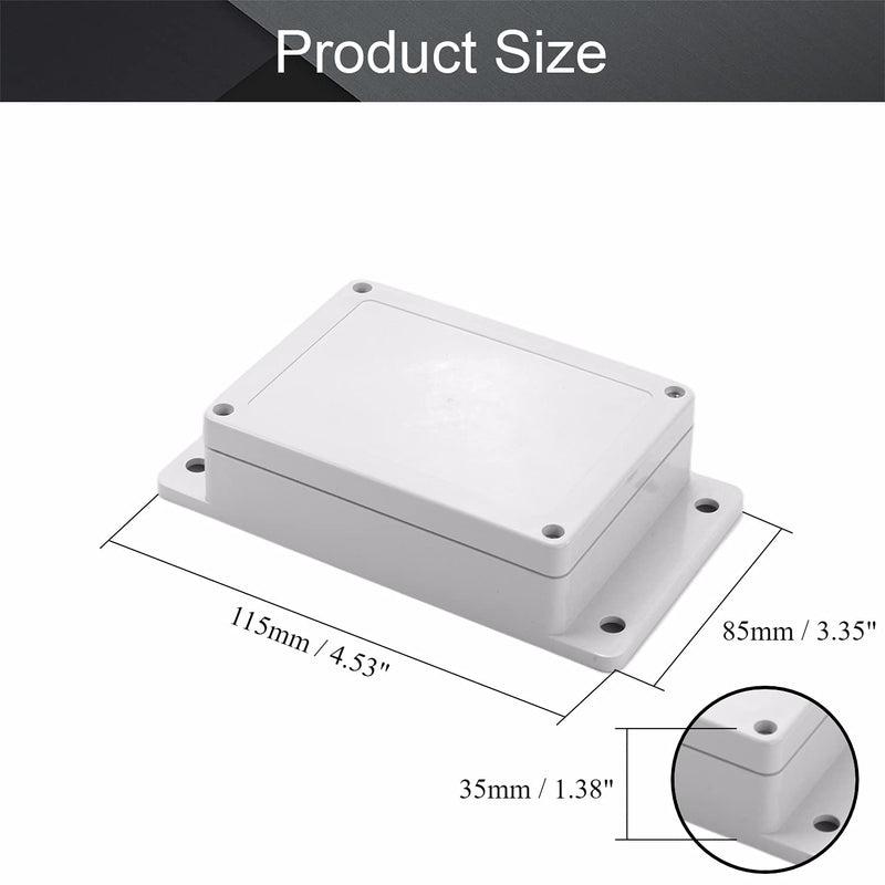 Fielect Junction Box ABS Plastic Dustproof Waterproof IP67 Universal Electrical Project Enclosure with Fixed Ear 4.53" x 3.35" x 1.38" 115x85x35mm IP67